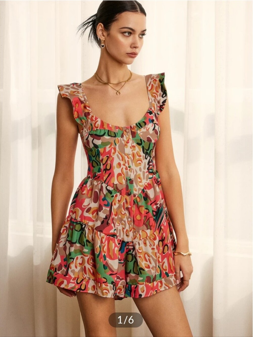 Colorful Ruffle Short Jumpsuit - Picture 2 of 5